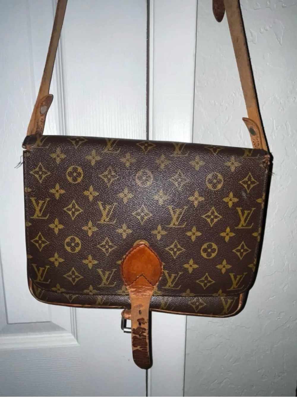 Vintage Louis Vuitton Brown Monogram Canvas Crossbody with Tan Strap